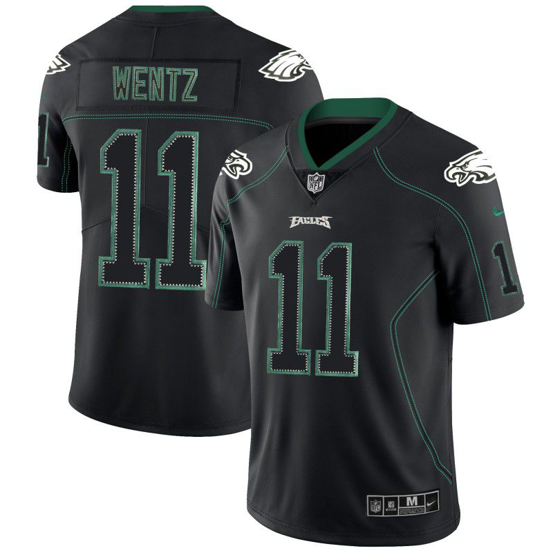 Men Philadelphia Eagles #11 Wentz Nike Lights Out Black Color Rush Limited NFL Jerseys